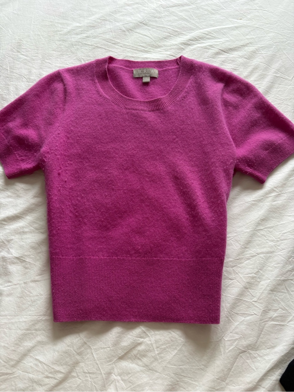 J. Crew Short Sleeve Cashmere Sweater in Fuchsia